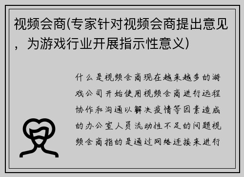 视频会商(专家针对视频会商提出意见，为游戏行业开展指示性意义)